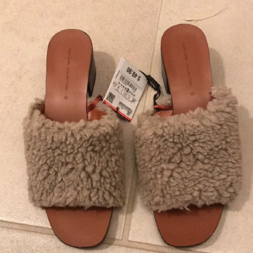 Zara Fuzzy Mules Size 38/7 NWOT